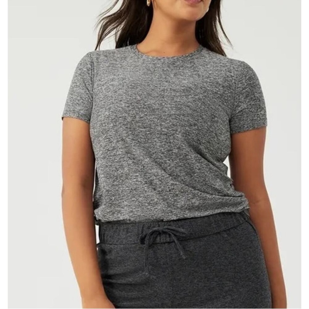 Outdoor Voices CloudKnit Short Sleeve Tee Heathered Charcoal Grey Activewear Top